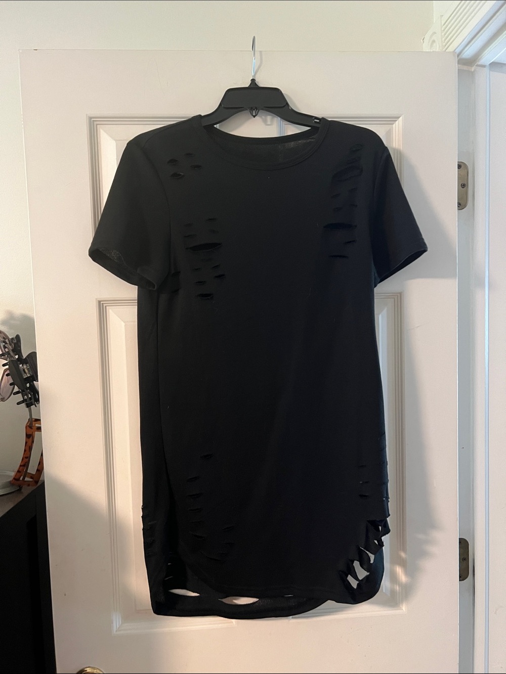 Black Distressed Short Sleeve Women’s Dress